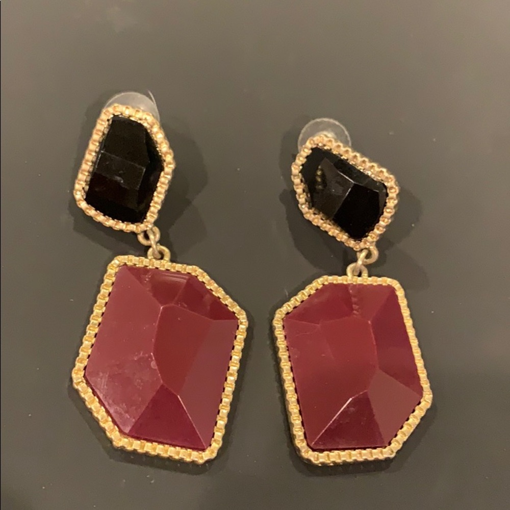 Burgundy & Black Gemstone Earrings